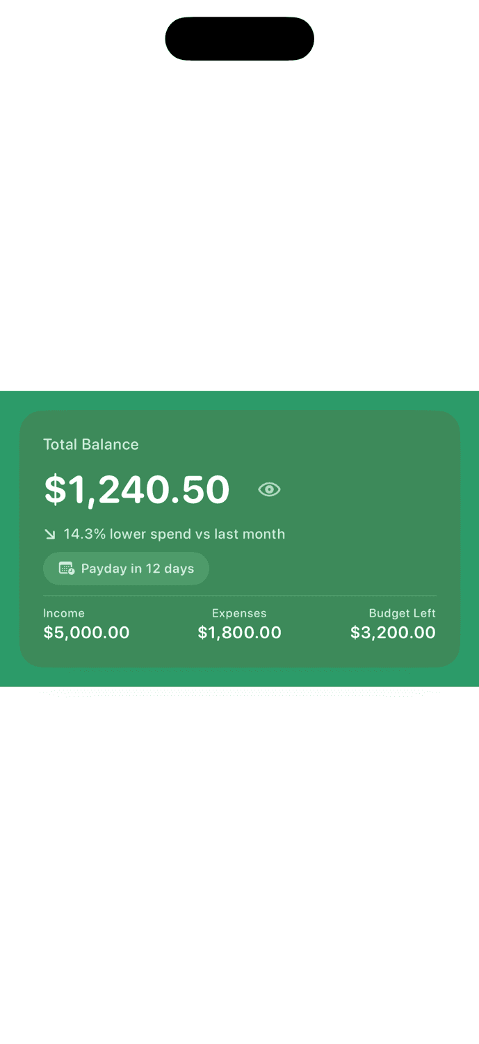 Oro home screen showing safe-to-spend balance