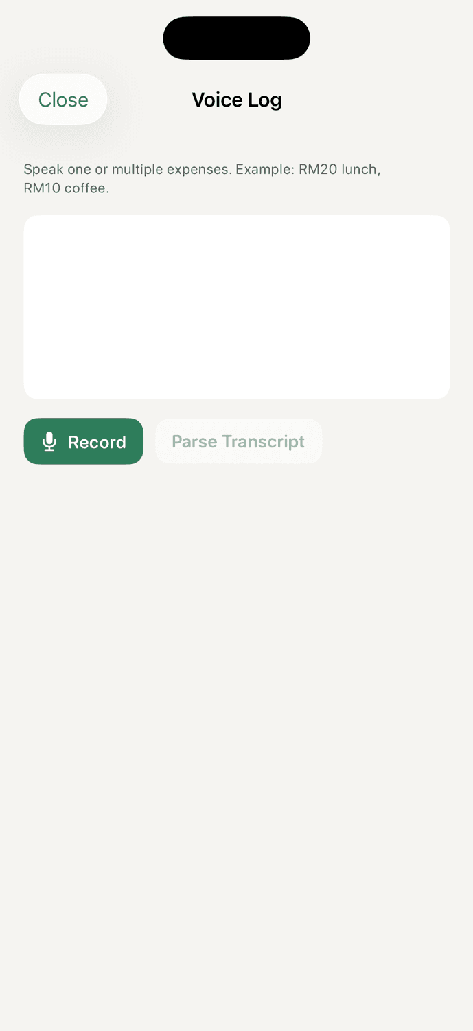 Oro voice log screen